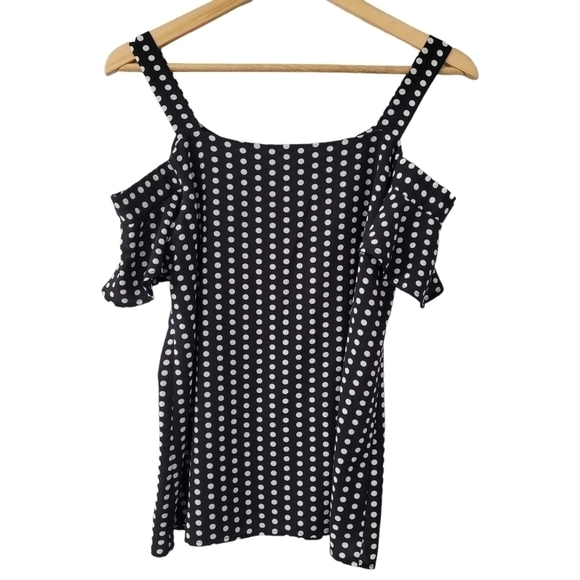 Black Peekaboo Cold Shoulder Blouse Top Polka-dot Tank Top Size MED - Picture 3 of 8